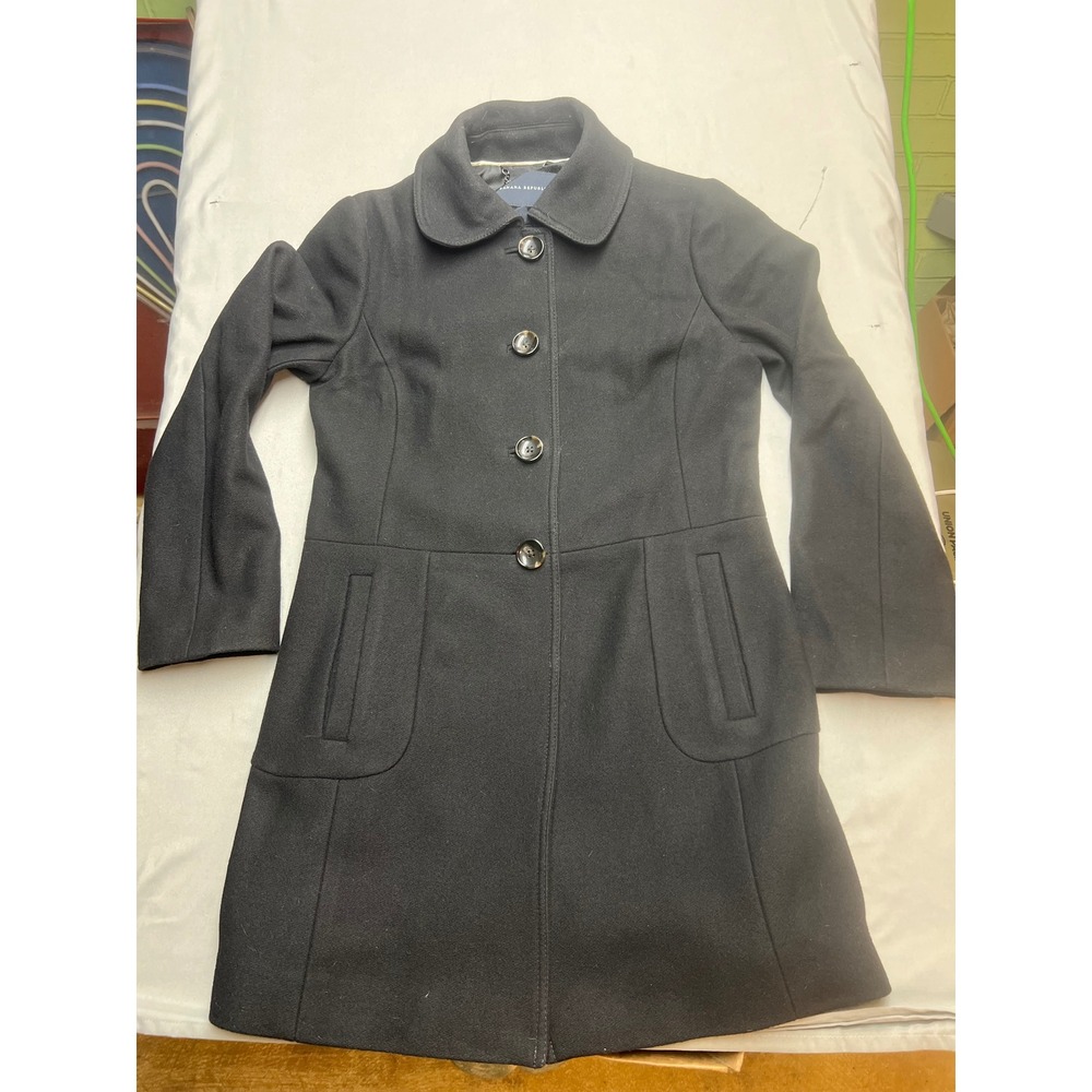 Banana Republic Black Wool Italian Fabric Coat Petite S Peter Pan Collar Jacket
